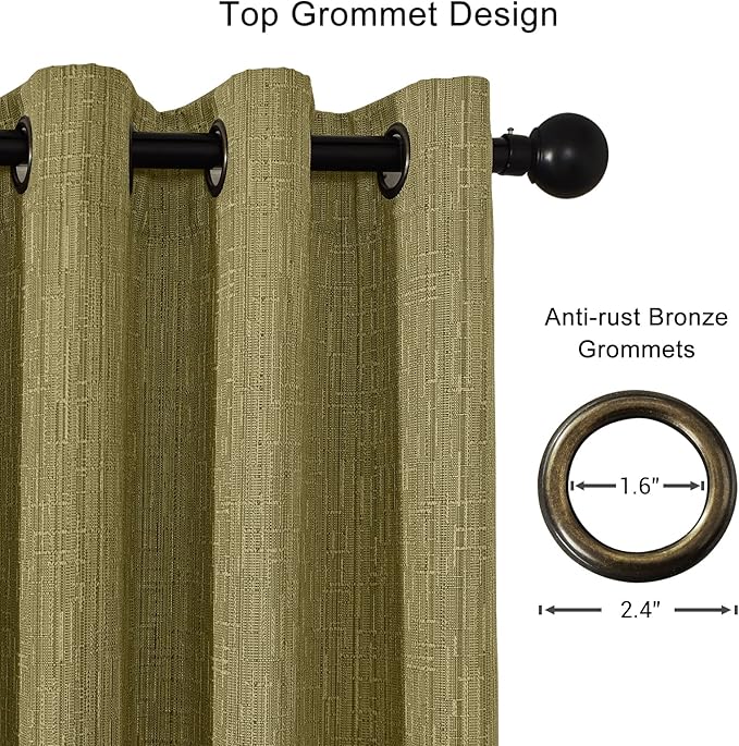 Jacquard Linen Curtains 84 inch Length 2 Panels Thick Faux Linen Blended Window Drapes Burlap Textured Curtains with Grommet for Living Room Bedroom Farmhouse (52x84 Olive Green) Natural