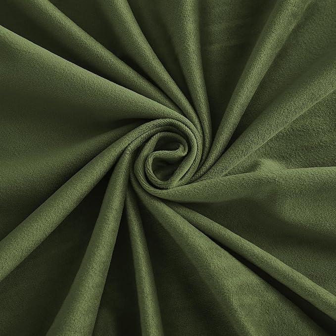 RYB HOME Back Tab Velvet Curtains, Thermal Insulated Privacy Protect Decorative Drapes for Living Room Home Theater, Olive Green, W 52 x L 120 inches, 2 Panels Set