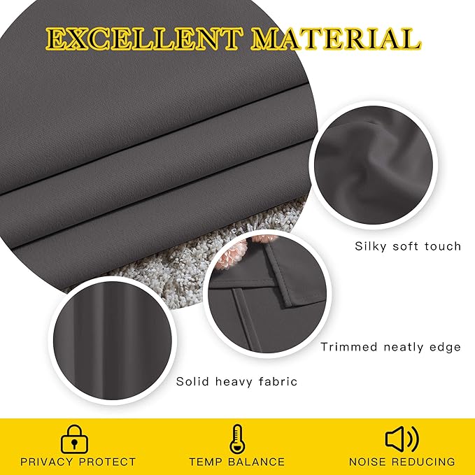NICETOWN Grey Room Darkening Curtains Blackout 30 inch Curtains for Kitchen, Grommet Solid Window Treatments Sound Reducing for Bedroom, 2 Panels, W37 x L30, 2 Panels