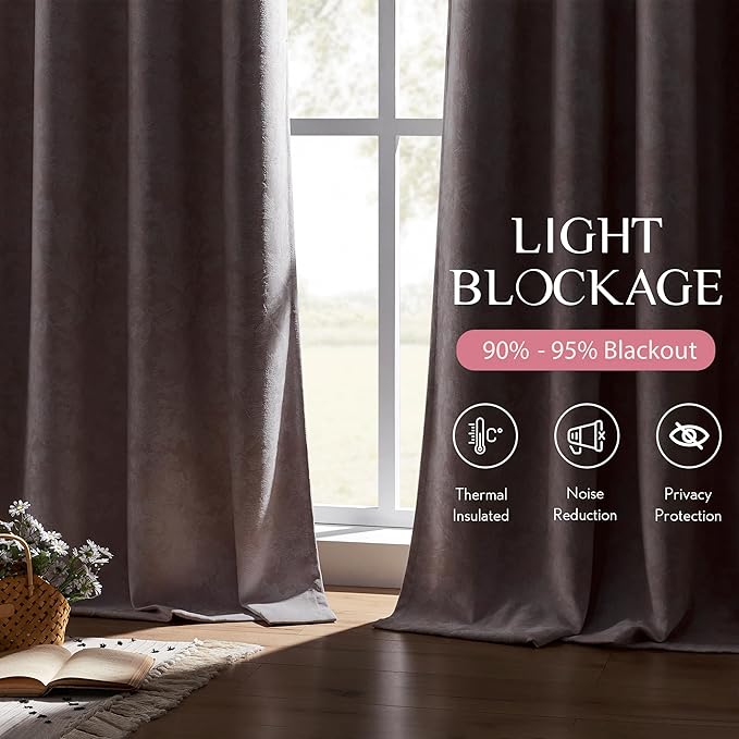 Beauoop Pink Floral Jacquard Blackout Curtains 84 Inches Long 2 Panels for Bedroom Living Room Chenille Flower Room Darkening Thermal Insulated Soundproof Grommet Window Treatments Drapes, 52x84