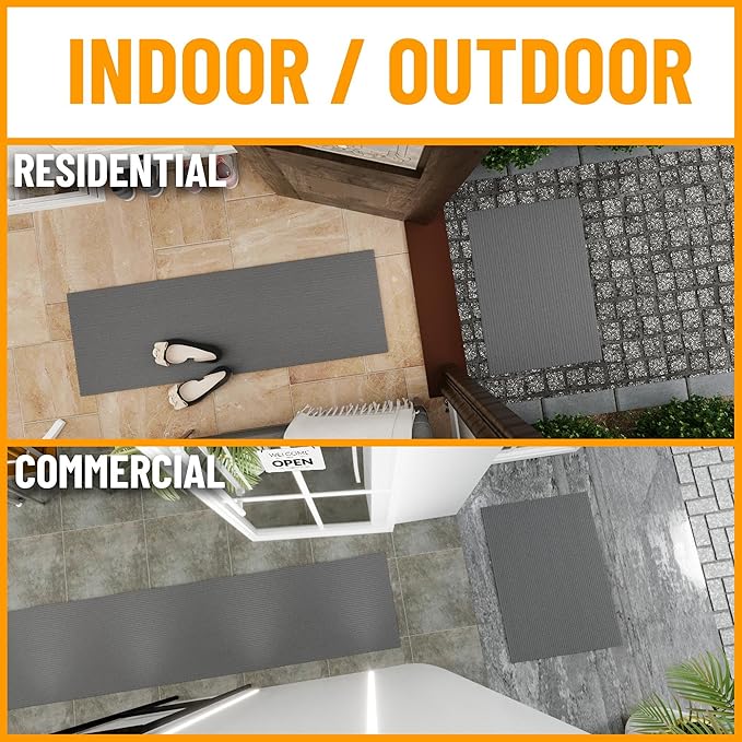 Ottomanson 3'11" x 8' Hallway Runner with Scraper Pile - Extra Durable Non-Slip Rug Mat for Indoor & Outdoor Use - Ideal for Kitchen, Entryway & Garage - High-Traffic Carpet, Gray