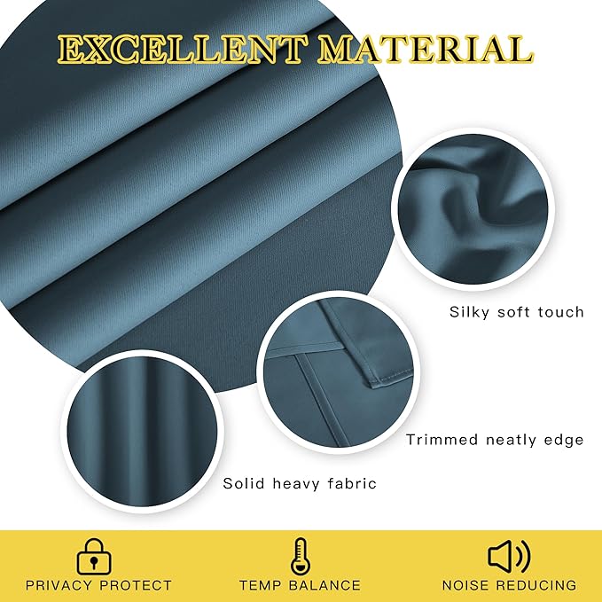 NICETOWN Blackout Curtain Drape 72 inch Long - Grommet Noise Reducing Thermal Insulated Modern Window Treatments for Bedroom Living Room (1 Panel, 52 x 72 Inch, Smoky Blue)