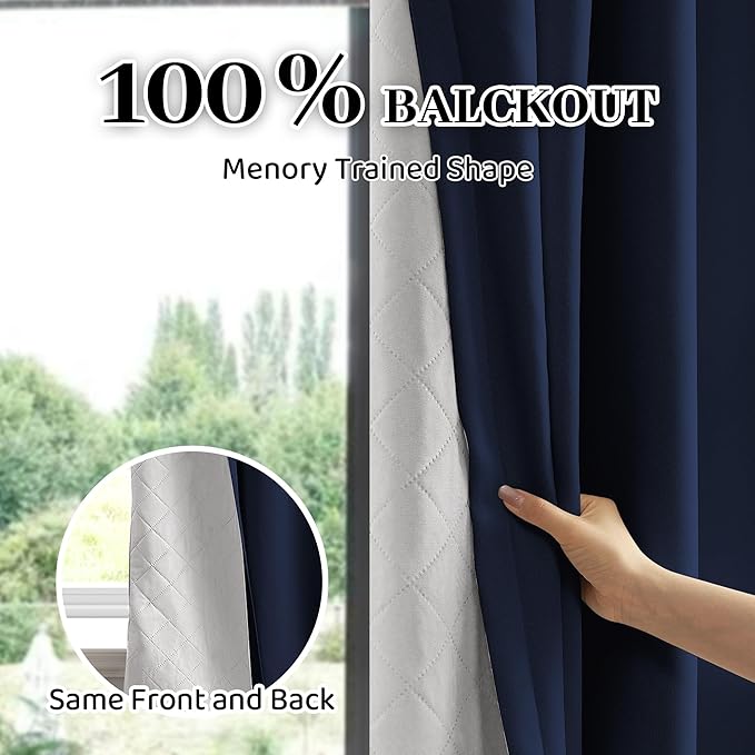 Soundproof 100% Blackout Curtains 96 inches, 3 Layers Thermal Insulated Back Tab Drapes for Door Window Nursery Divider Living Room, with Pin Hooks Navy Blue 50x96 Inch 1 Panel