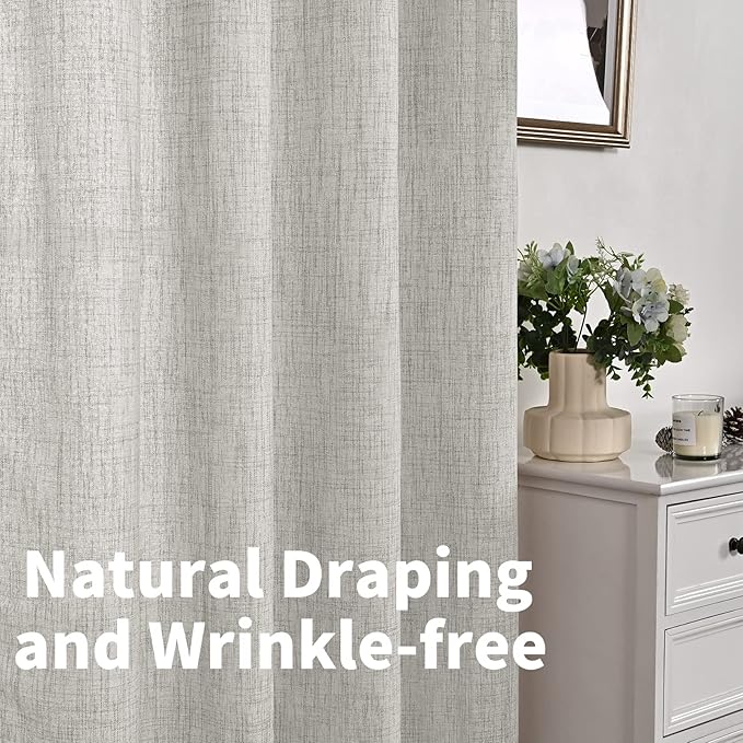 YoungsTex Light Grey Linen Curtains 68 Inch Length for Living Room, Light Filtering Window Drapes Semi Sheer with Bronze Grommet Privacy for Bedroom, 52 x 68 Inch, 2 Panels