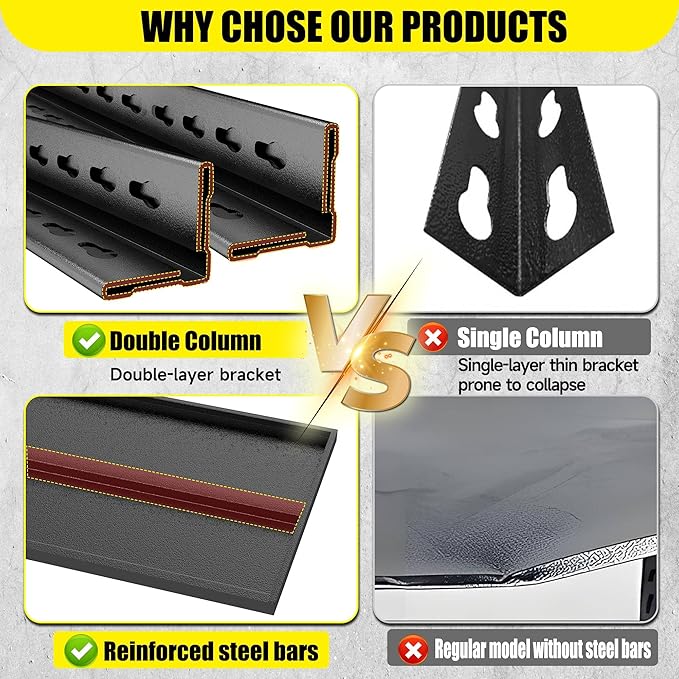 63''Storage Shelves, Garage Metal Shelving Unit, Adjustable, Double-Layer Column with Reinforced Ribs, Heavy-Duty, Capable of Bearing 3000 lbs, Suitable for Garage, Warehouse, Kitchen Storage