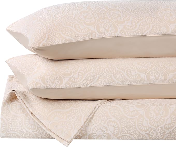 Superior 3 Piece Bedspread Set, Home Bed Decor, Decorative Bed Spread, 2 Pillow Shams, Medium Weight Blanket, Floral Matelasse Coverlet, Bedding Essentials, Enzy Collection, Full, Ivory