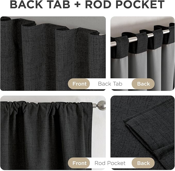 Joydeco Linen Blackout Curtains for Bedroom - 100% Light Blocking 1 Panels, Black Drapes 100" W x 120" L, Thermal Insulated Room Darkening Curtains for Living Room, Rod Pocket & Back Tabs