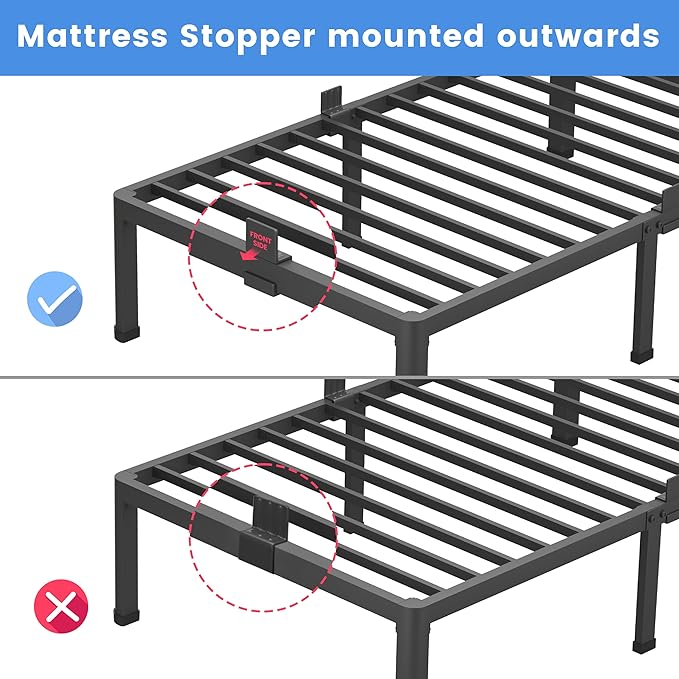 MAF 7 Inch Queen Metal Platform Bed Frame with Round Corner Legs, 3000 LBS Heavy Duty Steel Slats Support, Noise Free, No Box Spring Needed, Easy Assembly