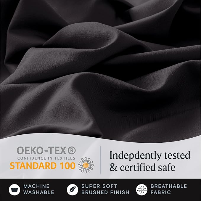 LuxClub 3 PC Twin XL Sheet Set, Deep Pockets Wrinkle Free Cooling Bed Sheets Hotel Bedding for Women, Men, Kids & Teens, Includes 1 Fitted Sheet, 1 Flat Sheet and 1 Pillowcase-Silky Soft Black