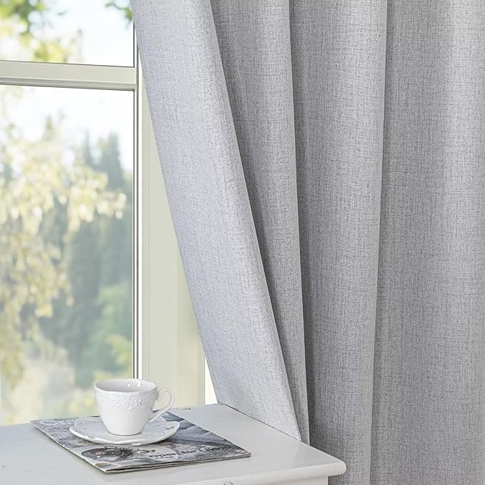 100% Blackout Curtains 90 Inch Length 2 Panels Set, Black Out Curtains for Living Room, Greyish White Thermal Insulated Grommet Drapes Bedroom Luxury Decor (52W × 90L inch, Greyish White)
