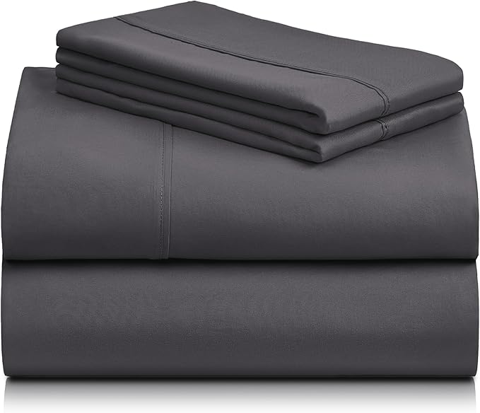 LuxClub 4 PC King Sheet Set, Deep Pockets Wrinkle Free Cooling Bed Sheets Hotel Bedding for Women, Men, Includes 1 Fitted Sheet, 1 Flat Sheet and 2 Pillowcases-Silky Soft Dark Grey