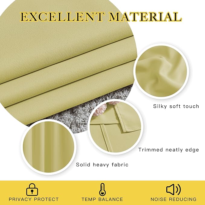 NICETOWN Room Darkening 90 inch Curtains for Bedroom, Room Darkening Energy Saving Thermal Insulated Grommet Window Treatments for Living Room, Paler Yellow, W52 x L90, 2 Panels