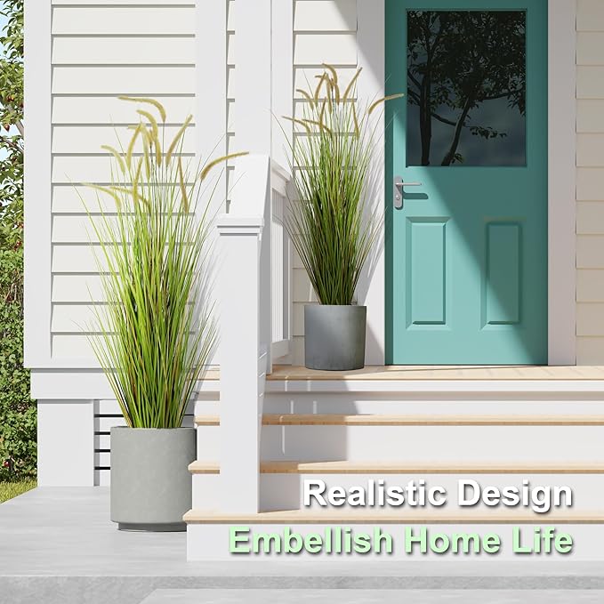KOL Artificial 5ft 2-Pack Horsetail Reed Grass, 59in Tall Artificial Indoor Outdoor Fake Grass Plant, Home Office Decorative Artificial Plants in Pot Faux Plant Greenery, Wedding Decor