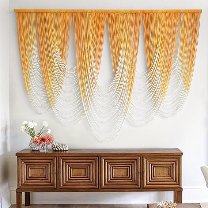 IOWER Macrame Wall Hanging Large Yellow Yarn Tapestry Headboard Decor Handmade Fiber Art Backdrop for Boho Bedroom, Living Room, 57" W x 41" L