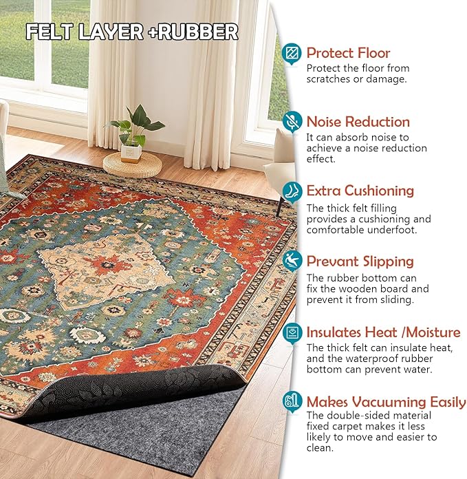 Waterproof Rug Pad, 6x9 Ft Under Area Rug Carpet Pad, Non Slip Rug Pads for All Floors and Hardwood Floors Finishes, Keep Carpets in Place Soft and Prevent Rug from Wrinkling or Buckling