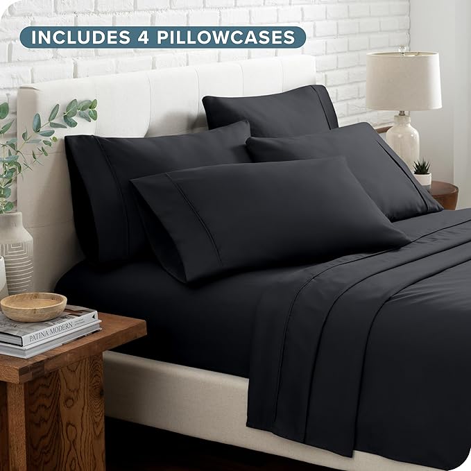 Bare Home Hotel Luxury Full Sheet Set, Extra Soft - 6 Piece Set - Deep Pockets - Easy Fit - Cooling & Breathable - Wrinkle, Fade, Stain Resistant - Includes 4 Pillowcases (Full, Black)
