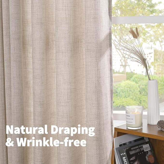 YoungsTex Natural Linen Curtains 78 Inch Length for Living Room, Light Filtering Semi Sheer Window Drapes with Bronze Grommet Privacy for Bedroom Farmhouse Decorative, 52 x 78 Inch, 2 Panels