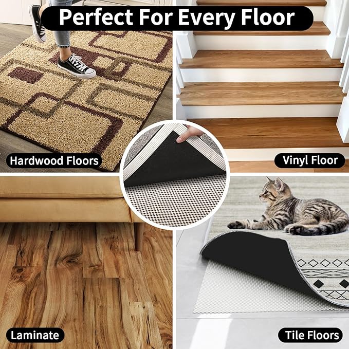 FestiCorp Non Slip Rug Pads 6x9 Ft Non Skid Rug Pad Gripper, Anti-Slip Carpet Rug Mats for Under Rugs and Hard Surface Floors