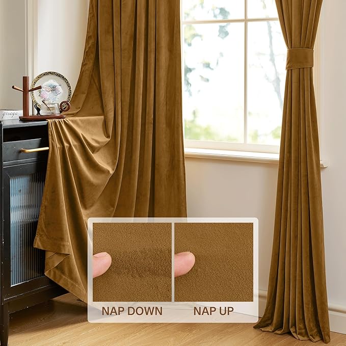 StangH Gold Brown Velvet Curtains 96 inches for Living Room, Room Darkening Thermal Insulated Privacy Drapes for Sliding Door, Vintage Wall Backdrop for Holiday, W52 x L96, 2 Panels