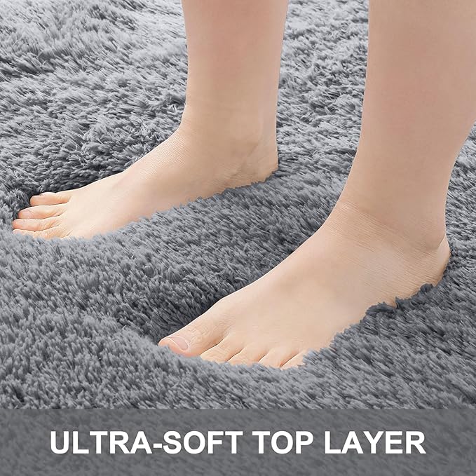 OLANLY 2x3 Machine Washable Small Bedside Rug, Soft Fluffy Shaggy Entryway Throw Rugs for Bedroom, Living Room, Indoor Floor Carpet for Kids Girls Boy, Nursery Rooms, Home Decor Aesthetic, Light Grey