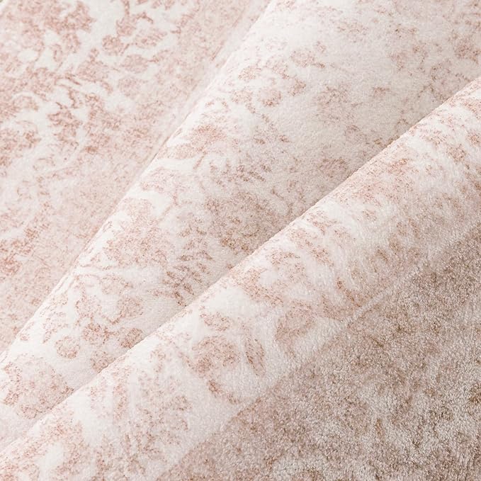 Pink Runner Rug 2x6 Hallway Machine Washable Kitchen Vintage Distressed Non Slip Long Carpet Indoor Retro Floral Bedroom Accent Throw Rug for Bathroom Office Laundry Dining Room