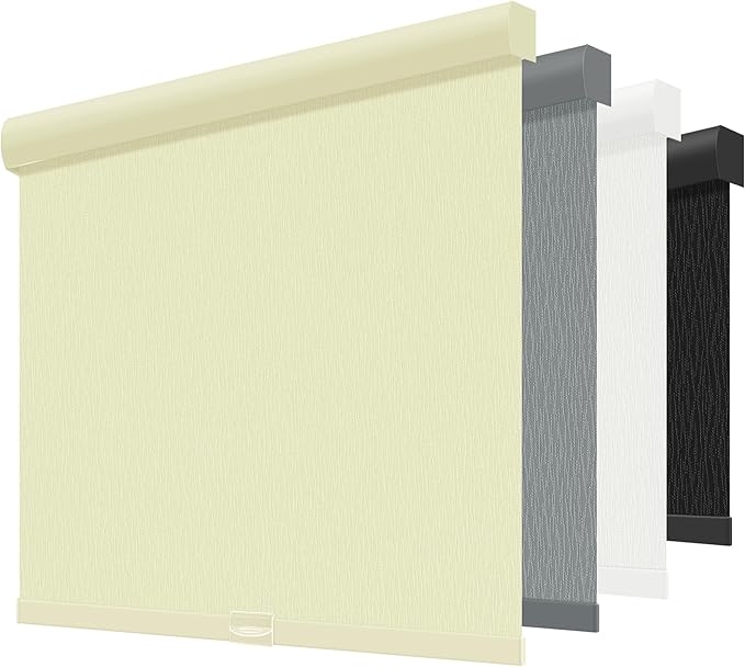ChrisDowa Cordless Blackout Roller Shades for Windows, Striped Free-Stop Window Blinds with Privacy, Thermal Insulated Window Shades for Home, Office and Door. Beige, 42" W x 72" H