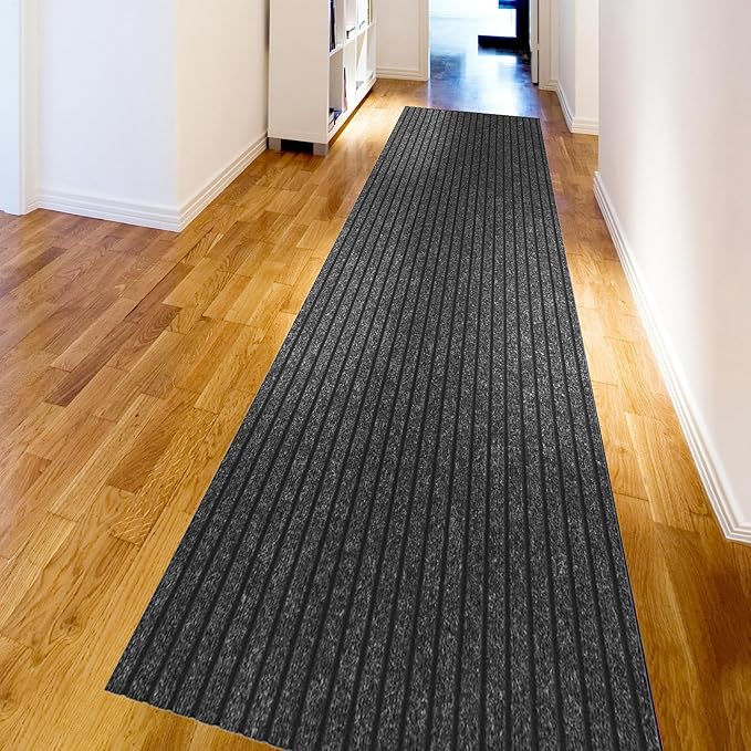 Ottomanson 2'7" x 50' Hallway Runner with Scraper Pile - Extra Durable Non-Slip Rug Mat for Indoor & Outdoor Use - Ideal for Kitchen, Entryway & Garage - High-Traffic Carpet, Black