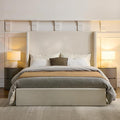 King Size Upholstered Bed Frame, Harper 54" Tall Headboard Platform Beds, Wingback Headboard Bedframes/No Box Spring Needed/Easy Assembly/Elegant Simplicit, Textured Ivory Canvas Chenille