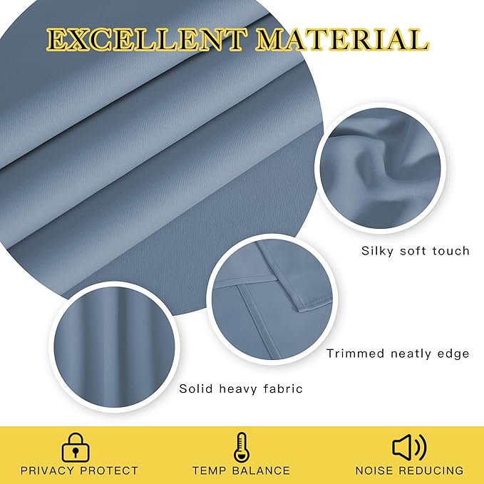 NICETOWN Sliding Door Window Treatment Blackout Patio Door Curtain Panels, Privacy Thermal Drapes for Bedroom Living Room Department with Grommet Top (Stone Blue, W66 x L110)