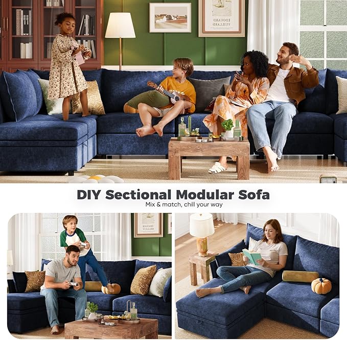 ABCASA Oversized Loveseat Sofa, Modern Modular Sectional Couch Blue Fluffy Chenille Mid Century 2-Seat 24.5" Deep Seat for Apartment, Living Room, Bedroom