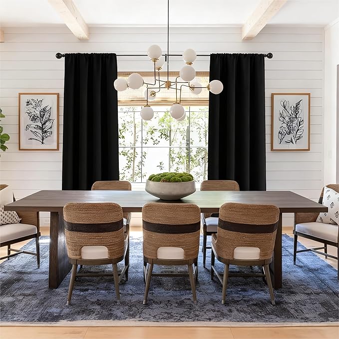 Black Blackout Curtains 96 Inch Length 2 Panels Set, Black Out Curtains for Bedroom 96 Inch Long, Rod Pocket Energy Saving Room Darkening Drapes for Living Room Window(W52 x L96)