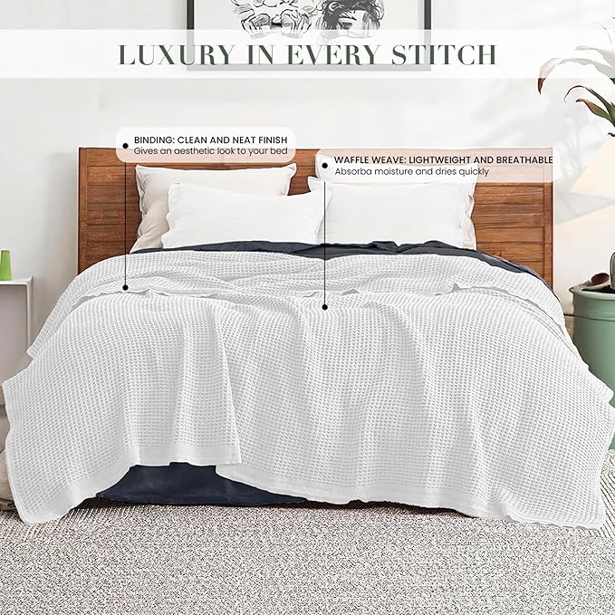 Salt Earth 100% Cotton Throw Blanket, Twin, 68"X92" Waffle Throws for Home, Bedrooms, Outdoor & Office Couch, Cozy Bed Room Decor Blankets, Christmas Blankets and Throws (White)