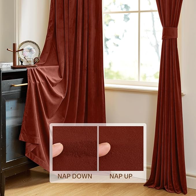 StangH Rust Velvet Curtains for Bedroom, Luxury Room Darkening Window Drapes Thermal Insulation Noise Reduction Door Panels for Dining Room/Nersury, W52 x L84, 2 Panels