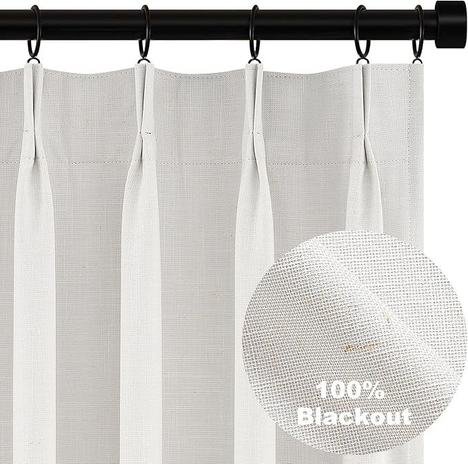 Topfinel 100 Inch Long Black Out Custom Drapery Panels, Double Pinch Pleated Window Coverings, Kids Summber Boho Farmhouse Heat Blocking Sound Block Back Tab Curtains for Patio Sunroom Bay Window