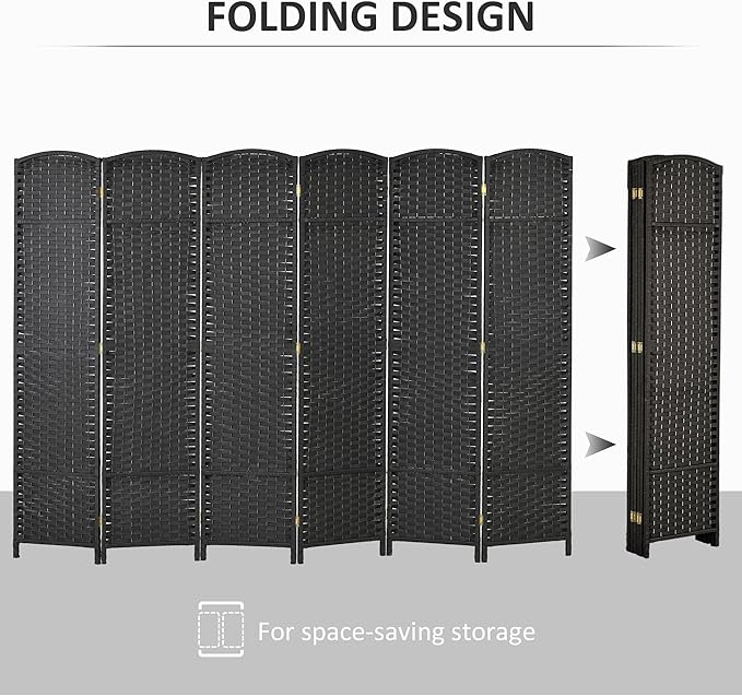 HOMCOM Room Divider, 6 Panel Folding Privacy Screen, 5.6' Tall Freestanding Wall Partition for Home Office, Bedroom, Black