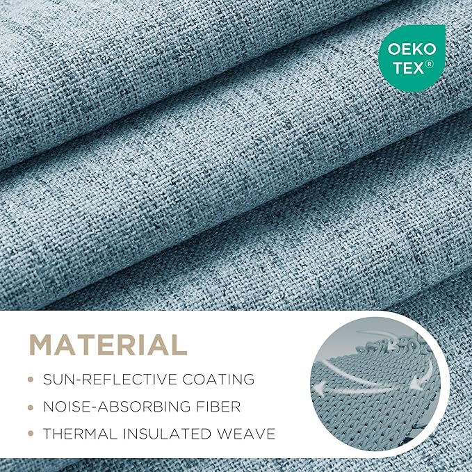 Joydeco Blackout Curtains for Bedroom - 96 Inch Long 100% Light Blocking 2 Panels Sky Blue Drapes, Thermal Insulated Room Darkening Curtains, Linen Textured for Living Room, Rod Pocket & Back Tabs