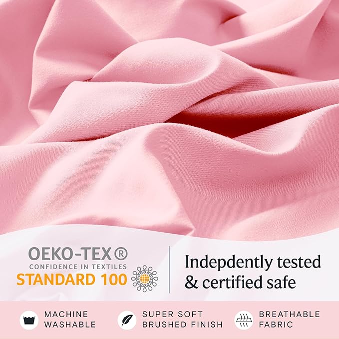 LuxClub 5 PC Split King Sheet Set, Deep Pockets Wrinkle Free Cooling Bed Sheets Hotel Bedding for Women, Men, Includes 1 Fitted Sheet, 1 Flat Sheet and 2 Pillowcases-Baby Pink
