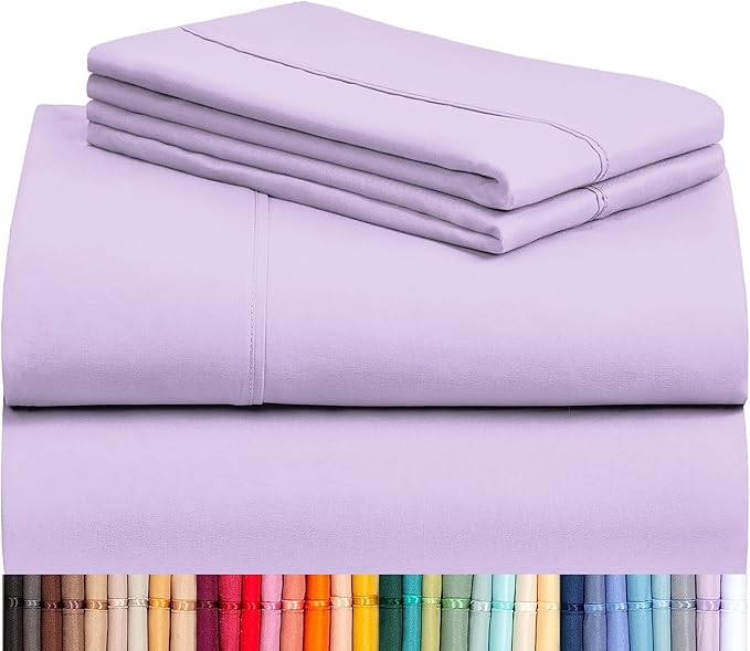 LuxClub 4 PC Full Sheet Set, Deep Pockets Wrinkle Free Cooling Bed Sheets Hotel Bedding for Women, Men, Kids & Teens, Includes 1 Fitted Sheet, 1 Flat Sheet and 2 Pillowcases-Soft Lavender
