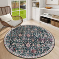 Lahome Moroccan Trellis Washable Round Rugs, Non-Slip Soft Round Rug 4ft Ultra-Thin, Small Vintage Circle Carpet for Entryway Kitchen Bedroom Nursery Bathroom, Black/Multi