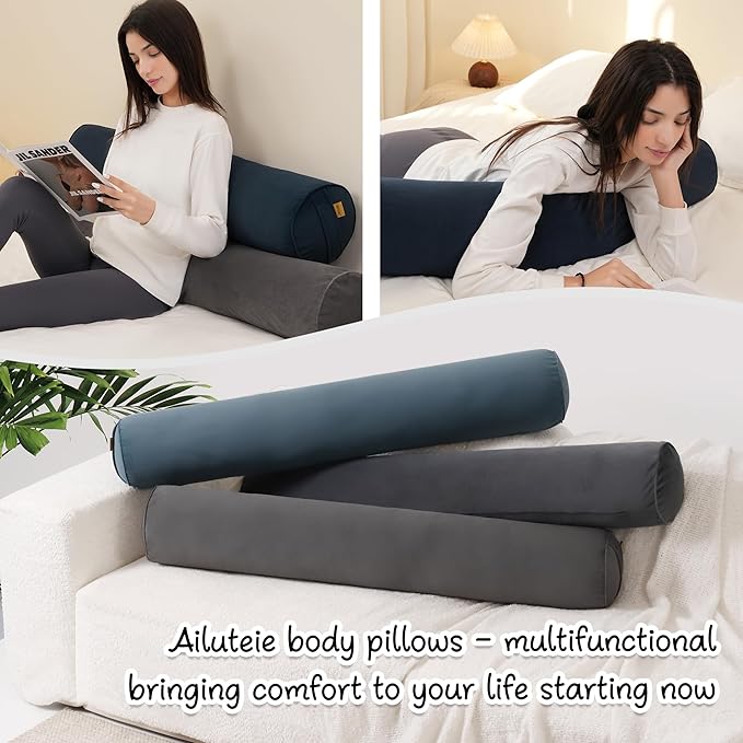 Long Round Body Pillow for Adults – Bolster Pillow for Bed, Cervical Roll Pillow, Firm Support for Sleeping,39.37 x 7.87 Inches,Teal Blue