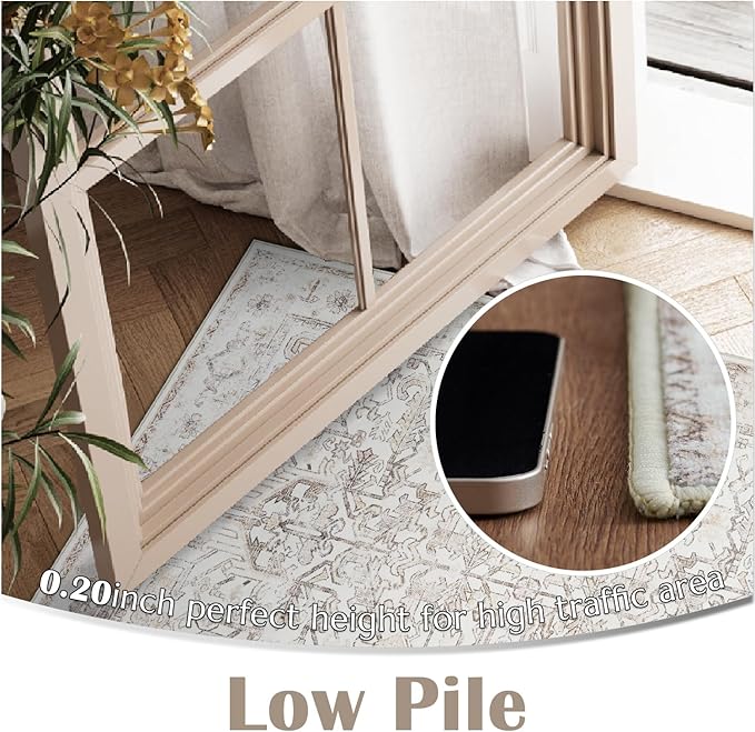 jinchan Lima 8x10 Area Rug for Living Room Washable Soft Rug Ultra-Thin Stain Resistant Non-Slip Distressed Vintage Floral Large Carpet for Bedroom Dining Room Home Office Nursery (8x10ft, Taupe)