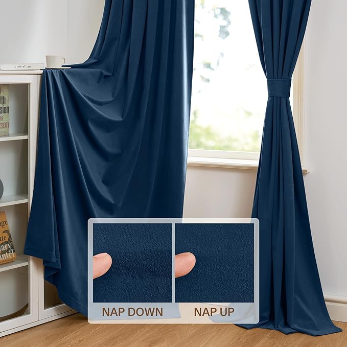 StangH Navy Blue Blackout Velvet Curtains for Doorway, 84 inches 2 Panels Thermal Insulated Noise Reducing Room Dividers for Living Room/Bedroom/Apartment, W42 x L84, 2 Panels