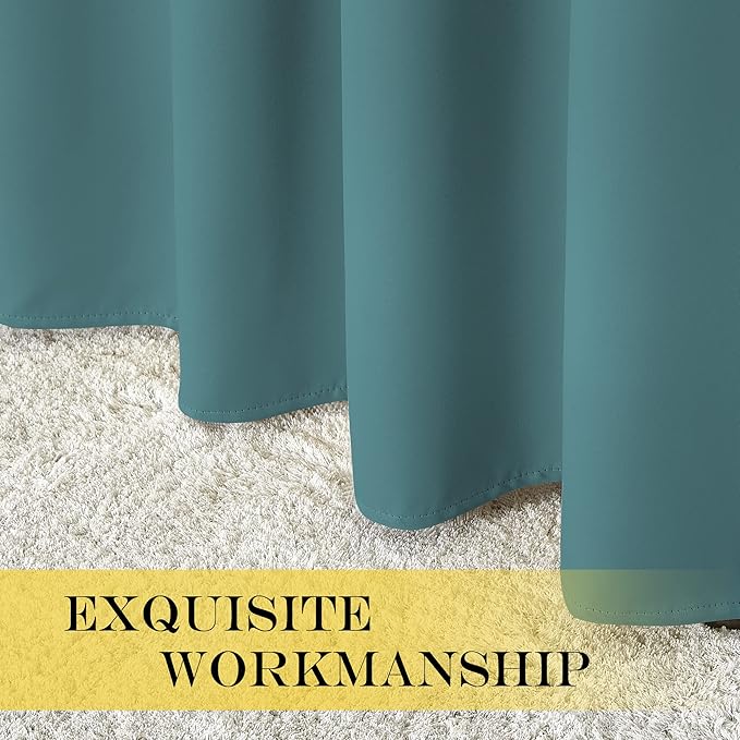NICETOWN 95 inches Patio Door Curtains - Thermal Drapes Sliding Door Blinds for Hotel and Office, Blackout Shade for Curtain Rods (Sea Teal, W100 inches)