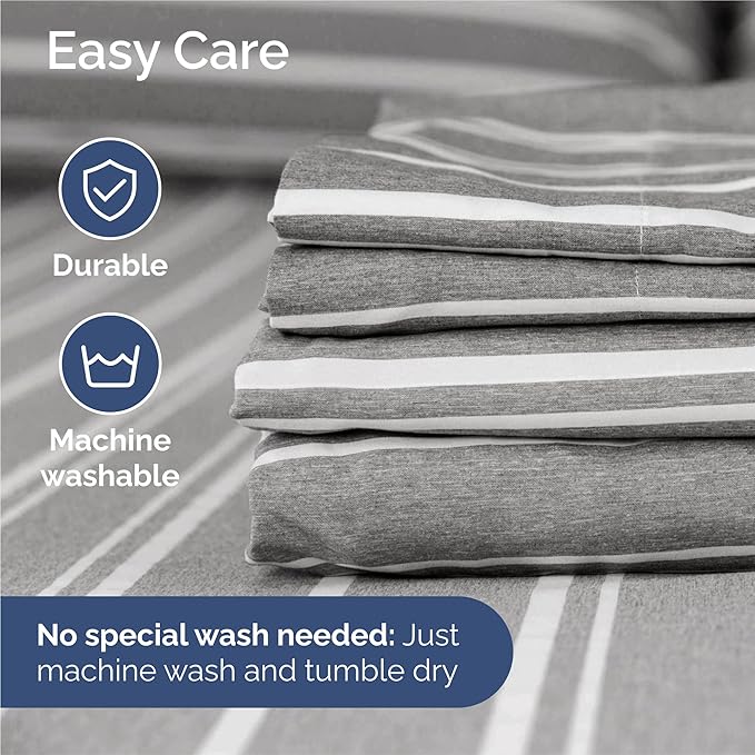 Split King 7 Piece Sheet Set - Cooling & Breathable - Hotel Luxury Bedding Includes Fitted Sheets for Women, Men, Kids & Teens - 1 Flat, 2 Fitted Sheets, 4 Pillowcases w/Deep Pockets - Grey Stripes
