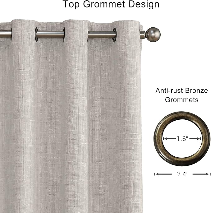 Jacquard Linen Curtains 72 inch Length 2 Panels Thick Faux Linen Blended Window Drapes Burlap Textured Curtains with Grommet for Living Room Bedroom Farmhouse (52x72 Beige) Natural