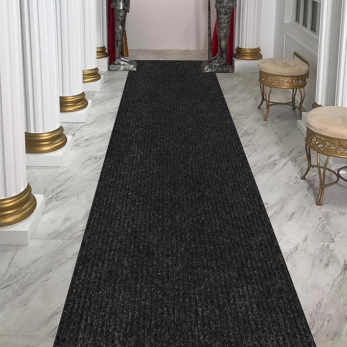 Ottomanson 2'7" x 37' Hallway Runner with Scraper Pile - Extra Durable Non-Slip Rug Mat for Indoor & Outdoor Use - Ideal for Kitchen, Entryway & Garage - High-Traffic Carpet, Black