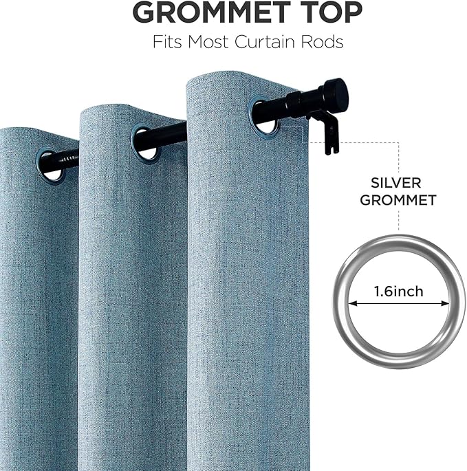 Joydeco Blackout Curtains 90 Inches Long 2 Panels Burg, Room Darkening Curtains for Bedroom, 100% Black Out Textured Thermal Drapes Privacy Protection 2 Panels Set(W52 x L90 Inch, Sky Blue)