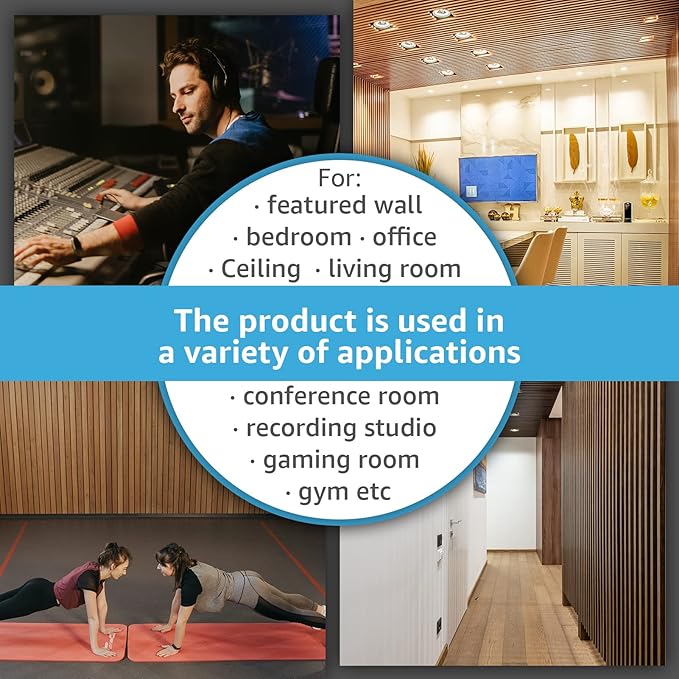 Art3d 2 Wood Slat Acoustic Panels for Wall and Ceiling - 3D Fluted Sound Absorbing Panel with Wood Finish - White Elm