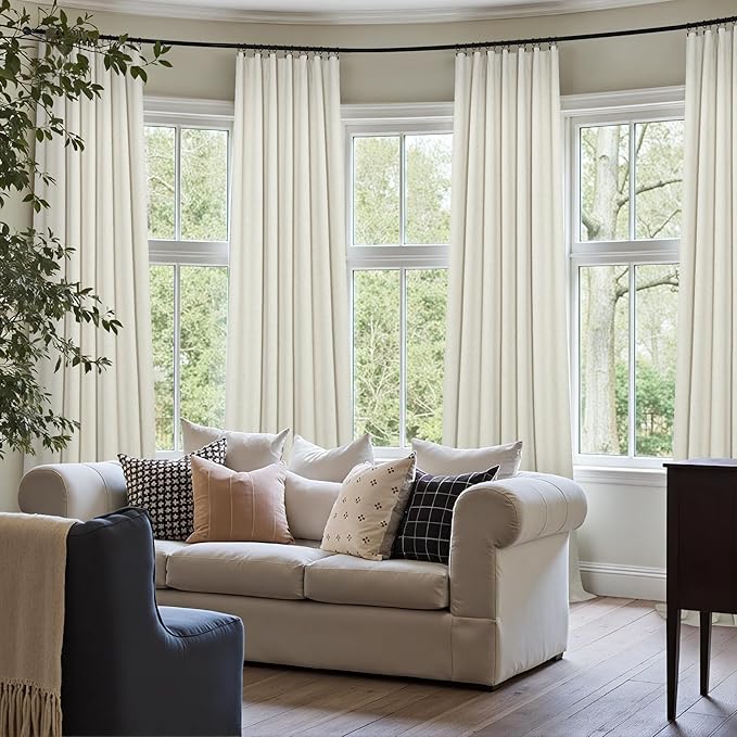 Neutral Blackout Curtains 132 Inches Long Elegant Villa Cottage Cabin 12 Foot ft Tall Linen Textured Room Darkening Curtain for Sliding Door 2 Panels Privacy Room Divider Drapes for Living Room Cream