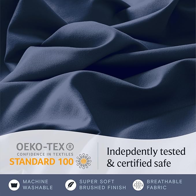 LuxClub 4 PC California King Sheet Set, Deep Pockets Wrinkle Free Cooling Bed Sheets Hotel Bedding for Women, Men, Includes 1 Fitted Sheet, 1 Flat Sheet and 2 Pillowcases-Navy